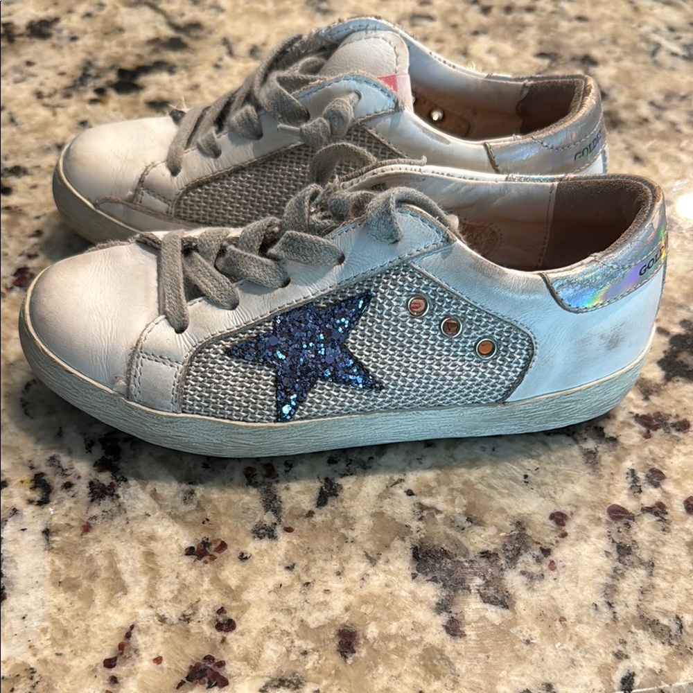 Kids “Super Star” Golden Goose sneakers with glittery purple/blue star